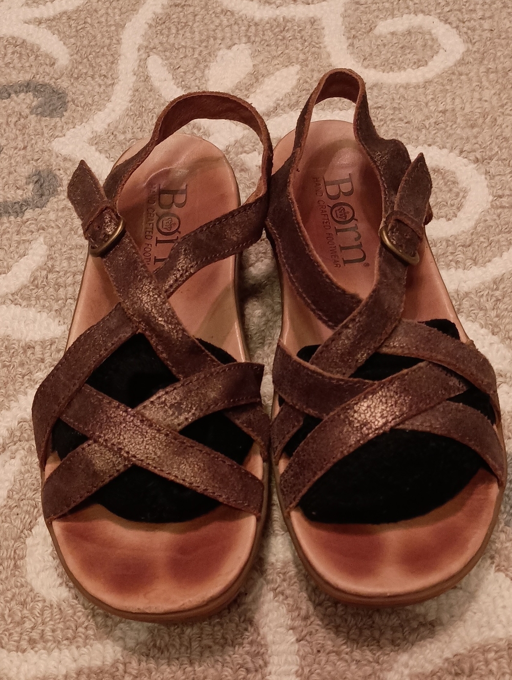 Born Brown Metallic Crisscross Slingback Sandals